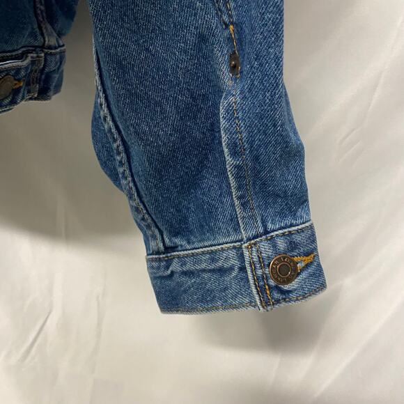 ID Wear Jacket Denim Leather Collar Size L Trucker Jacket Embroidered Wolf - Picture 9 of 12